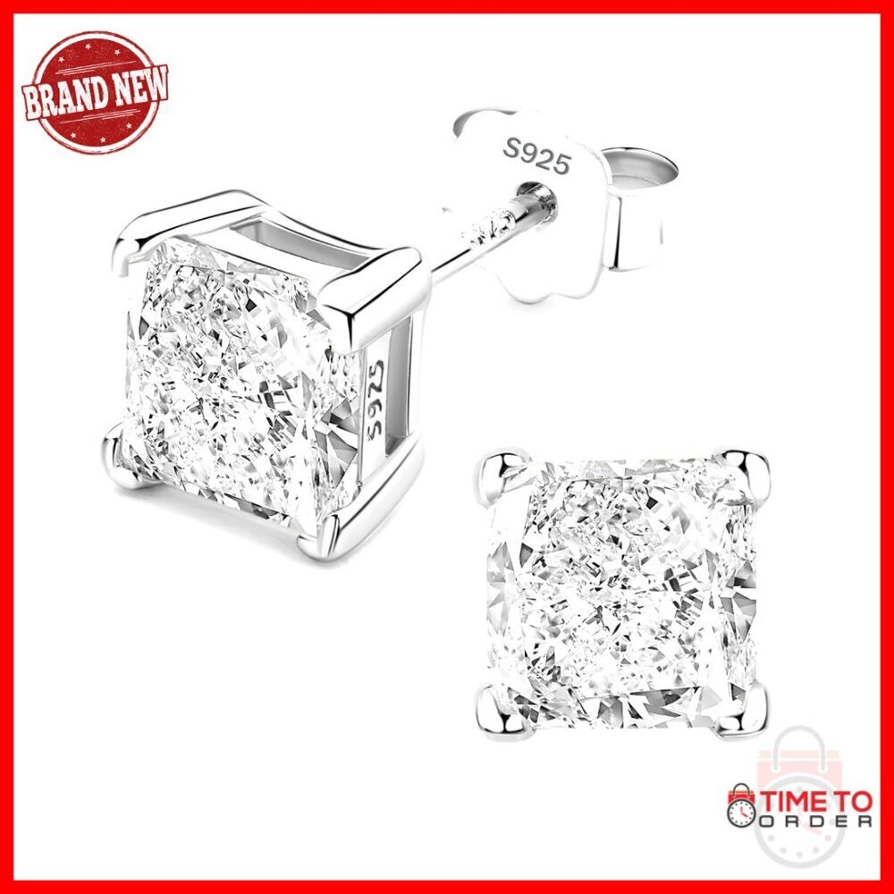 925 Sterling Silver 2-4 Carat Lab Diamond Stud Earrings Hypoallergenic